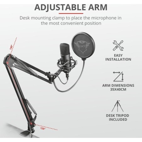 Trust Gaming GXT 252 Emita Plus Microphone - Premium Cardioid Black Cable for Crystal Clear Audio